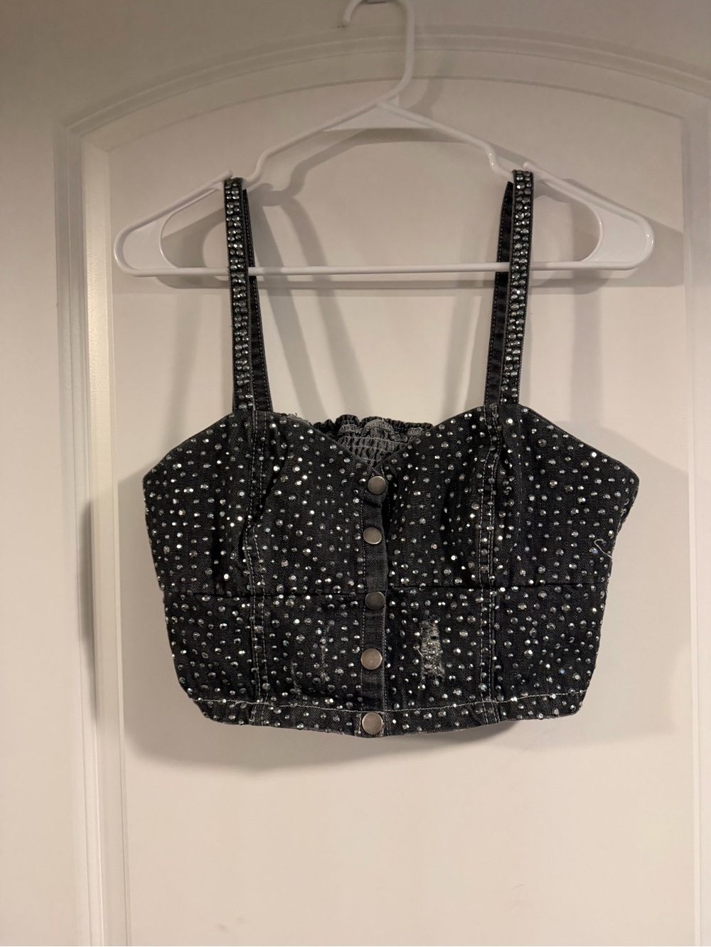 Studded Black Denim Crop Tank Top - Women's Black Top